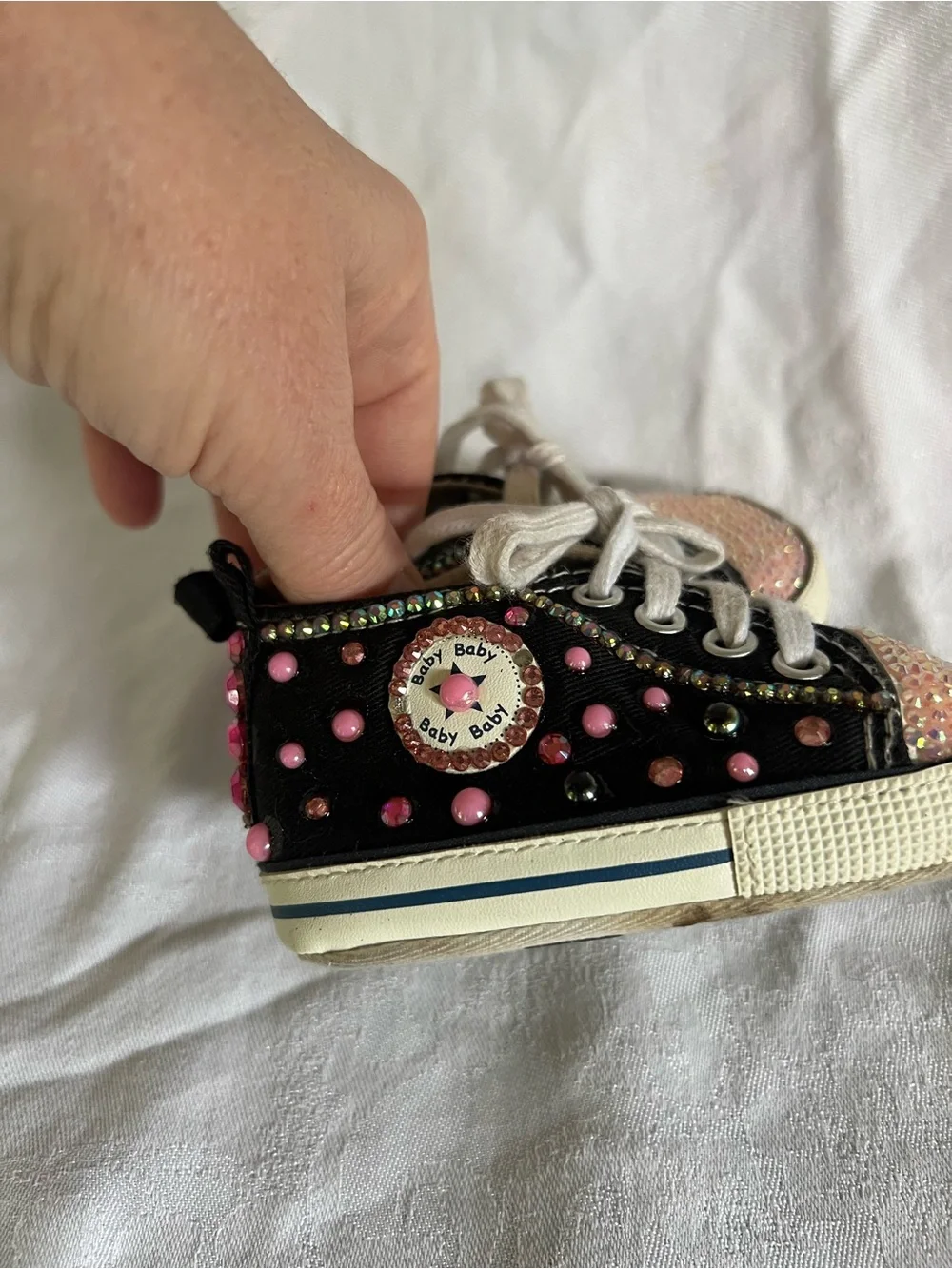 Converse Kids Black Sneakers with Pink and Iridescent Accents